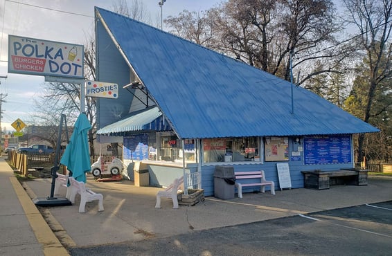 Polka Dot Drive Inn exterior — iconic California drive-in restaurant for sale, Plumas County | Restaurant Deal Brokers