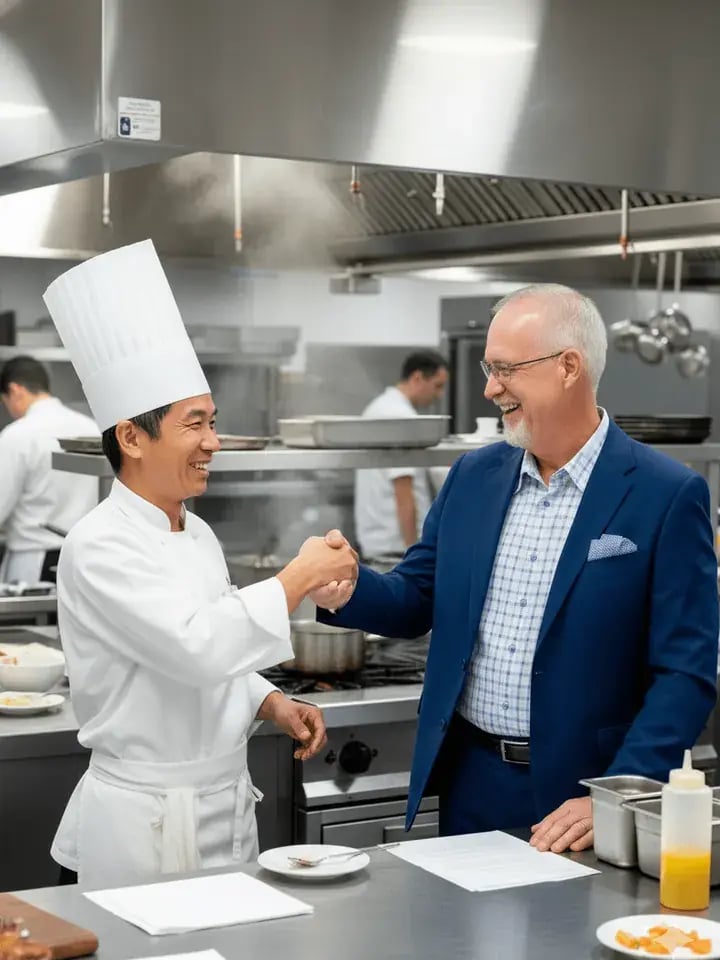 Jim Pate, CBB — restaurant broker shaking hands with a restaurant owner after a successful sale